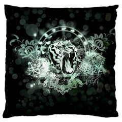 Awesome Tiger In Green And Black Large Cushion Case (one Side) by FantasyWorld7