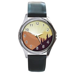 Sky Art Silhouette Panoramic Round Metal Watch by Sapixe