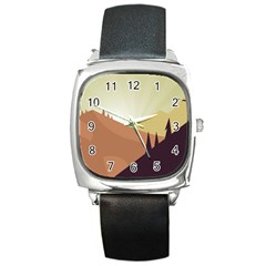 Sky Art Silhouette Panoramic Square Metal Watch by Sapixe