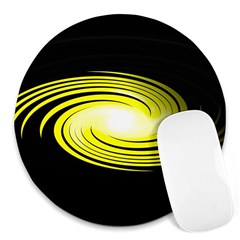 Fractal Swirl Yellow Black Whirl Round Mousepads by Sapixe