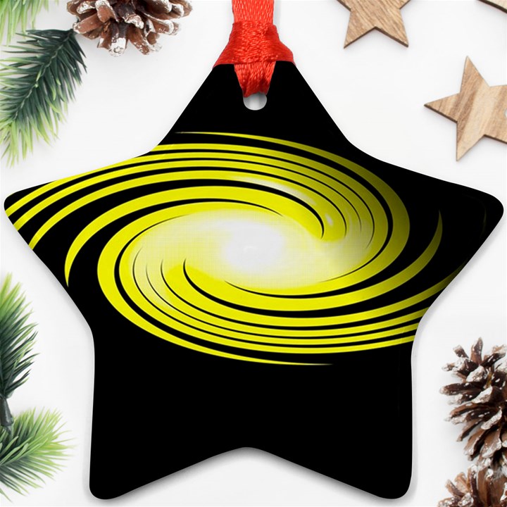 Fractal Swirl Yellow Black Whirl Ornament (Star)