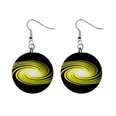 Fractal Swirl Yellow Black Whirl Mini Button Earrings by Sapixe