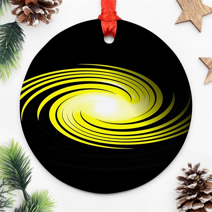 Fractal Swirl Yellow Black Whirl Round Ornament (Two Sides)