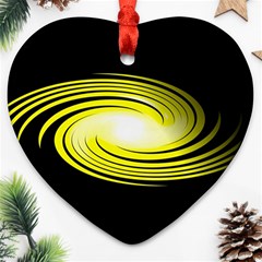 Fractal Swirl Yellow Black Whirl Heart Ornament (two Sides) by Sapixe