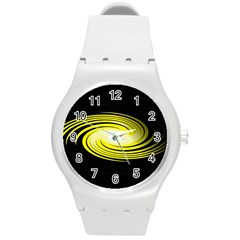 Fractal Swirl Yellow Black Whirl Round Plastic Sport Watch (m) by Sapixe