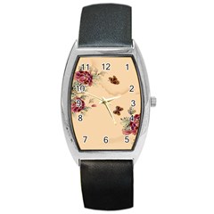 Flower Traditional Chinese Painting Barrel Style Metal Watch