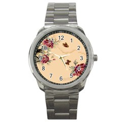 Flower Traditional Chinese Painting Sport Metal Watch by Sapixe