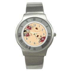 Flower Traditional Chinese Painting Stainless Steel Watch by Sapixe