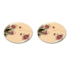 Flower Traditional Chinese Painting Cufflinks (oval) by Sapixe