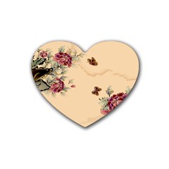 Flower Traditional Chinese Painting Rubber Coaster (heart)  by Sapixe