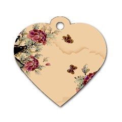 Flower Traditional Chinese Painting Dog Tag Heart (two Sides) by Sapixe