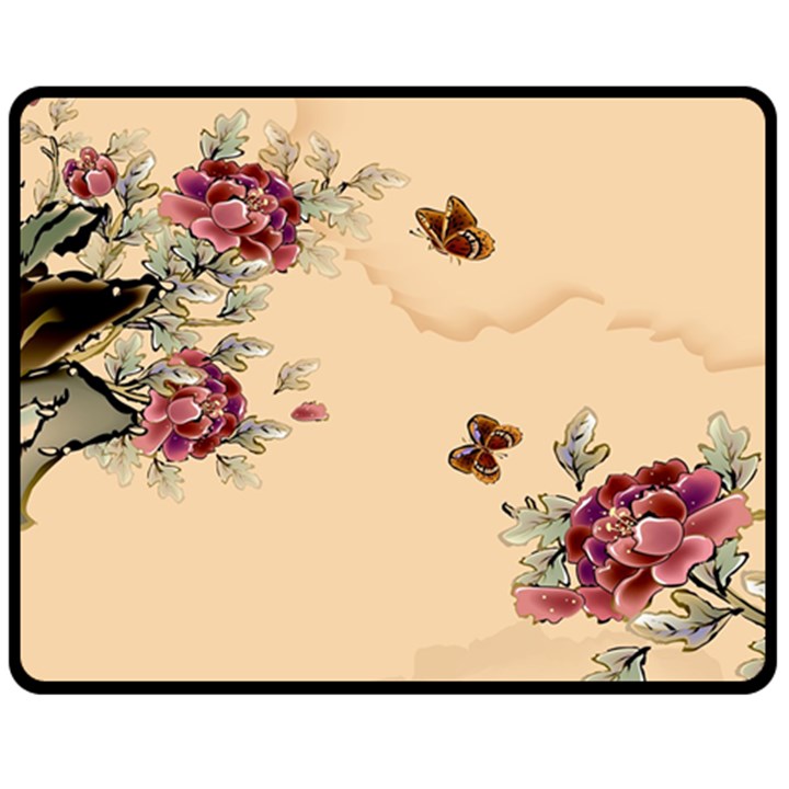 Flower Traditional Chinese Painting Fleece Blanket (Medium) 