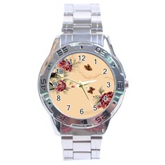 Flower Traditional Chinese Painting Stainless Steel Analogue Watch