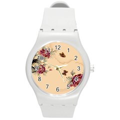 Flower Traditional Chinese Painting Round Plastic Sport Watch (m) by Sapixe