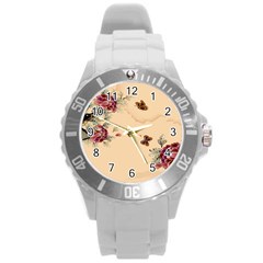 Flower Traditional Chinese Painting Round Plastic Sport Watch (l) by Sapixe