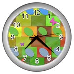 Easter Egg Happy Easter Colorful Wall Clocks (Silver)  Front