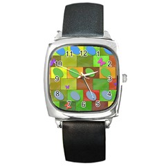 Easter Egg Happy Easter Colorful Square Metal Watch