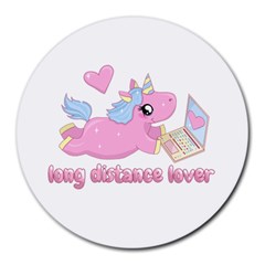 Long Distance Lover - Cute Unicorn Round Mousepads by Valentinaart