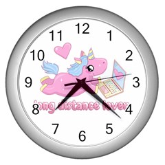 Long Distance Lover - Cute Unicorn Wall Clocks (silver) 