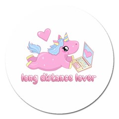 Long Distance Lover - Cute Unicorn Magnet 5  (round) by Valentinaart