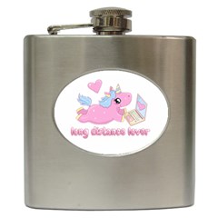 Long Distance Lover - Cute Unicorn Hip Flask (6 Oz) by Valentinaart