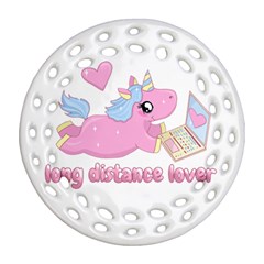 Long Distance Lover - Cute Unicorn Round Filigree Ornament (two Sides) by Valentinaart