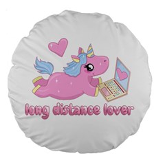 Long Distance Lover - Cute Unicorn Large 18  Premium Round Cushions by Valentinaart