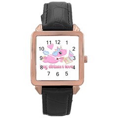 Long Distance Lover - Cute Unicorn Rose Gold Leather Watch  by Valentinaart