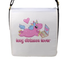 Long Distance Lover - Cute Unicorn Flap Messenger Bag (l)  by Valentinaart