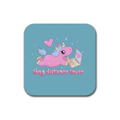 Long Distance Lover - Cute Unicorn Rubber Coaster (square)  by Valentinaart