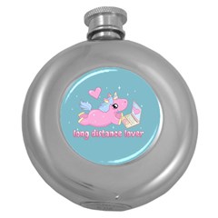 Long Distance Lover - Cute Unicorn Round Hip Flask (5 Oz) by Valentinaart