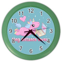 Long Distance Lover - Cute Unicorn Color Wall Clocks by Valentinaart