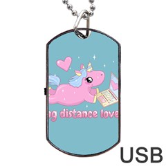 Long Distance Lover - Cute Unicorn Dog Tag Usb Flash (one Side) by Valentinaart