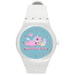 Long Distance Lover - Cute Unicorn Round Plastic Sport Watch (m) by Valentinaart