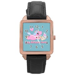 Long Distance Lover - Cute Unicorn Rose Gold Leather Watch  by Valentinaart