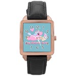 Long distance lover - Cute Unicorn Rose Gold Leather Watch  Front