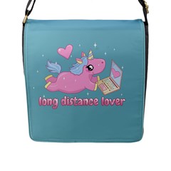 Long Distance Lover - Cute Unicorn Flap Messenger Bag (l)  by Valentinaart