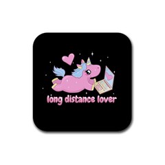 Long Distance Lover - Cute Unicorn Rubber Coaster (square)  by Valentinaart