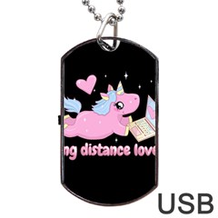 Long Distance Lover - Cute Unicorn Dog Tag Usb Flash (one Side) by Valentinaart