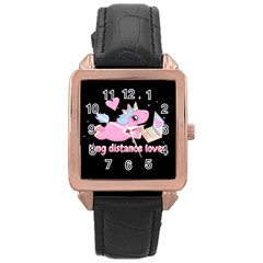 Long Distance Lover - Cute Unicorn Rose Gold Leather Watch  by Valentinaart