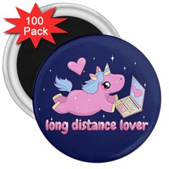 Long Distance Lover - Cute Unicorn 3  Magnets (100 Pack) by Valentinaart