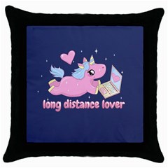 Long Distance Lover - Cute Unicorn Throw Pillow Case (black) by Valentinaart