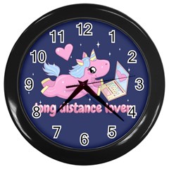 Long Distance Lover - Cute Unicorn Wall Clocks (black) by Valentinaart