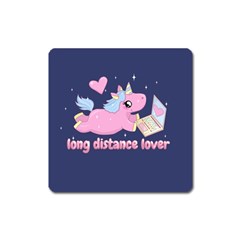 Long Distance Lover - Cute Unicorn Square Magnet by Valentinaart