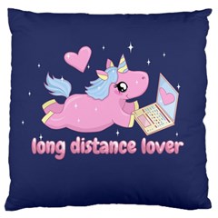 Long Distance Lover - Cute Unicorn Large Cushion Case (one Side) by Valentinaart