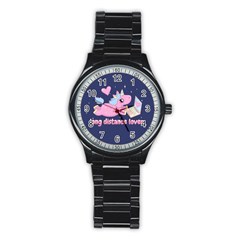 Long Distance Lover - Cute Unicorn Stainless Steel Round Watch by Valentinaart