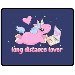 Long Distance Lover - Cute Unicorn Double Sided Fleece Blanket (medium)  by Valentinaart