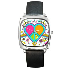 Love Peace Feelings Nature Square Metal Watch by Sapixe