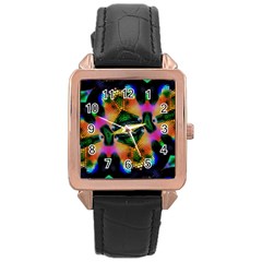 Butterfly Color Pop Art Rose Gold Leather Watch  by Sapixe