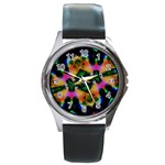 Butterfly Color Pop Art Round Metal Watch Front